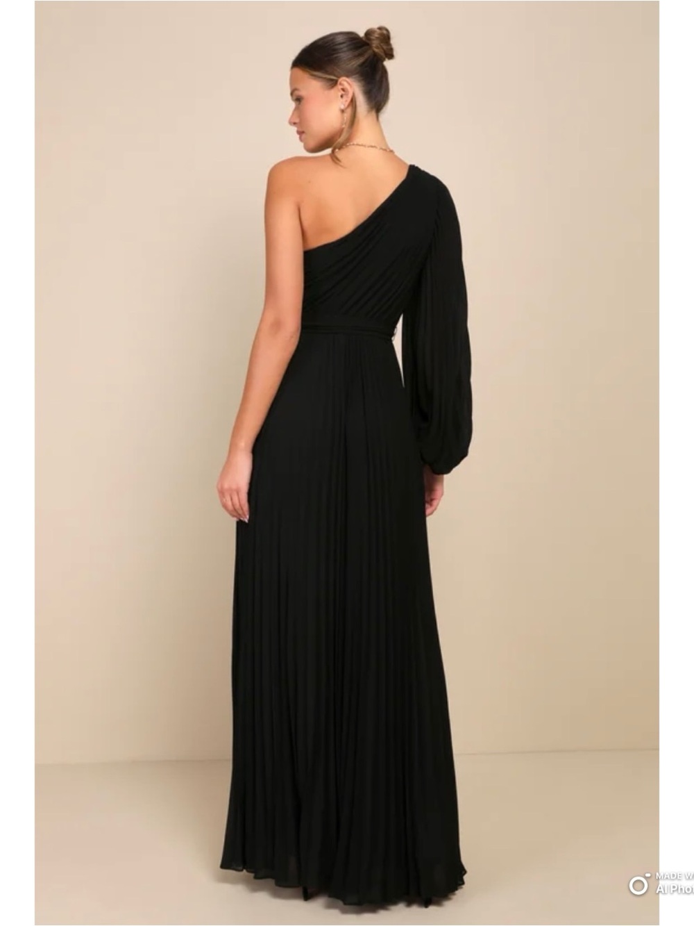 Lulus XL Divine Charm Black Pleated One Shoulder Maxi Dress NWT Formal Evening - Picture 7 of 17